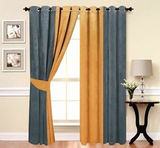 Plush Velvet Eyelet Curtains Ring Top Lined Italy Velvet 2 Tone Mustard Yellow