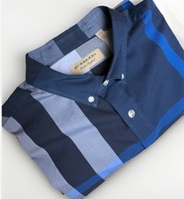 Burberry London Luxe Mega Nova Check Button Down Cotton Shirt Blue XXXL 180/112C