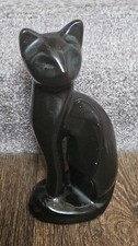 Vintage Tall Sitting Black Cat Figurine Ornament Made In Taiwan 8" 