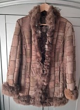 Women's Coat made of Genuine Sheepskin in Patchwork Technique.Size M