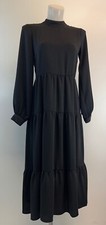 Ladies Ex Roman  Black  Smock Tiered Midi Dress Size 10-20