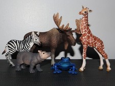 Schleich Wildlife Bundle x5 Figures Giraffe, Frog, Moose, Hippo & Zebra Foal