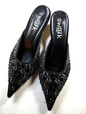 Beaded Mules Kitten Heel Black