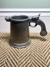 Vintage Wilton Columbia RWP Pewter Metal Pistol Gun Stein Novelty Mug Tankard