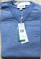 Lacoste Men’s Classic Fit V Neck sweater 100% Wool In Blue AH1990-EUA Size S-3
