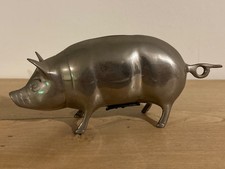 Vintage Silver tone Brass Pig Piggy Bank 