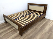DOUBLE BED FRAME Oak Effect Perspex Window Headboard Footboard Slat Foundation