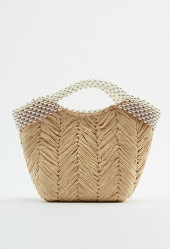 Faux pearl bead basket bag - faux,