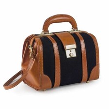 Antique Leather and Canvas Gladstone Bag 11" Fashion Bag