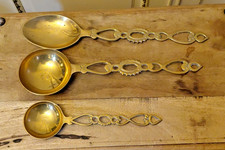 Antique Solid Cast Brass Serving Spoons 13.5 - 13  and  9 Inches