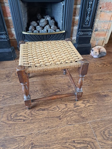 Vintage wooden stool woven - vintage,