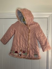 ROCHA LITTLE ROCHA DEBENHAMS Girl Winter Coat 3-4yrs Embroidery Pink Furry Hood