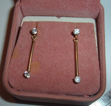 1 PAIR SOLID 14K YELLOW GOLD CLEAR GEMS DANGLER EARRINGS W / BACKS JEWELRY .70 g