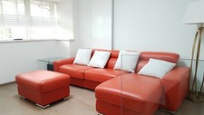 Kalamos/Velocity Left/Right Chaise Leather Sofa Bed in Orange with Footstool