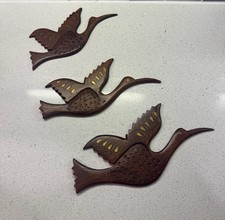 Set Of 3 Flying Wood Birds