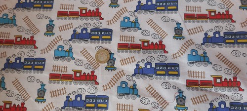 Train poly cotton fabric - train,