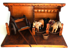 Rare Antique Wooden Toy Stable, Horses & Cart LENOBLE Paris France c1890