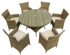 Rust Free Outdoor Garden Rattan Furniture Cube Dining Set Round Table 6 Chairs
