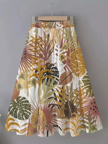 Printed elastic waist skirt - printed,