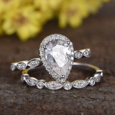 2.50 Ct Pear Cut Diamond Halo Wedding Bridal Ring Set 14k White Gold Finish