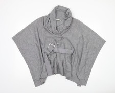 Karen Millen Women’s Grey Wool Blend Cowl Neck Belted Cape Jumper Size 12