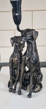 Bronze Effect Resin Lamp ONLY With 2 Dogs Hounds 15" Tall Mother & Pup Working