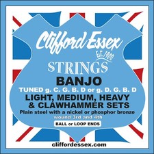 CLIFFORD ESSEX 5 STRING BANJO STRINGS. WOUND 3RD & 4TH. COMPREHENSIVE RANGE.