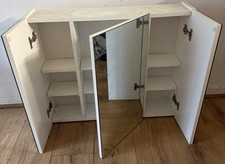 XL Mirrored Bathroom Wooden Wall Cabinet Glass White 6 Shelves Door 72 x 60 x 16