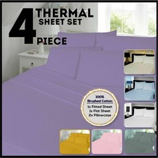 Sheets Set Thermal 4Pc Brushed Cotton Flannelette Fitted Flat Sheets Pillowcases