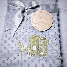 Grey Embroidered Baby Personalised Blanket Boy Girl Gypsy Romany Wagon Traveller
