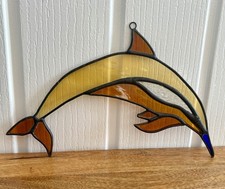 Vintage Hand Made Stained Glass Dolphin Figure Sun Catcher Suncatcher Ornament