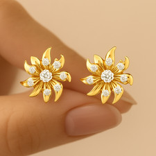 9ct gold  stud earrings Sun twist design 11.5mm pair in Luxury box