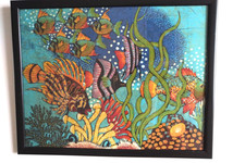 Vintage Framed Indonesian Batik Fabric Painting Coral Reef & Fish 41cm x 51cm