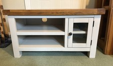 Brambly Cottage Cream Oak TV Unit Stand, Solid Glass.