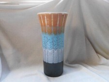 VINTAGE RETRO GERMANY BANDED TRUMPET VASE ORANGE BLUE BLACK COLOURWAY 177 25
