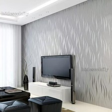 Silver Grey 3D Embossed Wave Wallpaper Non-woven Wall Cover Living Room Decor 5㎡