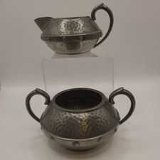 Craftsman Pewter Sheffield  Milk Jug & Sugar Bowl Arts & Craft Style c1930's