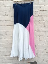Shein Sunray Pleat Maxi Skirt UK10 Pink Navy White