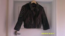 Crafted Woman's Faux Leather Biker Punk Cropped Jacket Size 10 Black Studded
