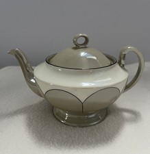 Vintage Teapot. Art Deco Style. Lustre Glaze. Cream and Grey