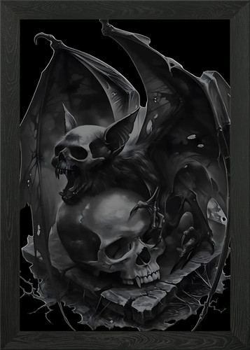 Bat skull gothic art framed - gothic,