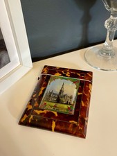 Victorian faux Tortoiseshell Painted Glass Calling Card Case Salisbury Cathedral