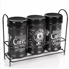 3 Pcs Tea Sugar Coffee Jar Set 660ml Storage Containers with Black Metal Stand