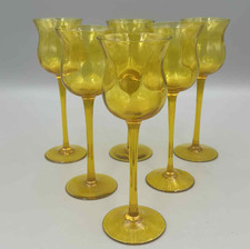 Set of Six Vintage Art Deco  John Walsh Yellow Wine Glasses.