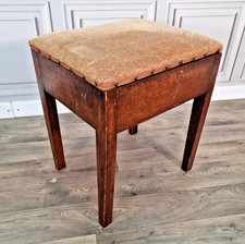Retro Vintage Oak Piano Sewing Stool - Lift-Up Seat Storage Arts & Crafts Style