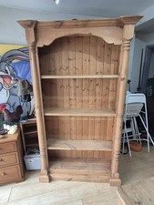 Tall Vintage Carved Wooden Pine Bookcase Victorian Country Cottage Antique Used