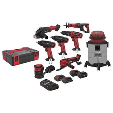Sealey 8 x 20V Power Tool Cordless Home Garage Workshop Tool Set With 4 Battery