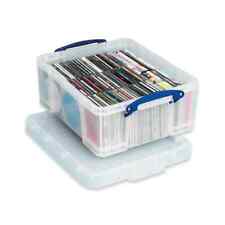 Clear Plastic Storage Box with Lid and handles Stackable Home Office CD DVDs 18L