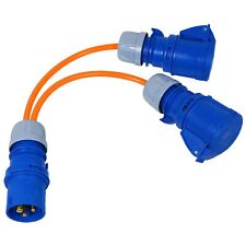 16A Splitter Cable 240V Generator 2 Way Hook Up Y Piece 2 x 16 Amp Socket ORANGE