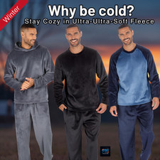 Mens SUPER SOFT Fleece Pyjamas Sets  long sleeve winter warm pjs